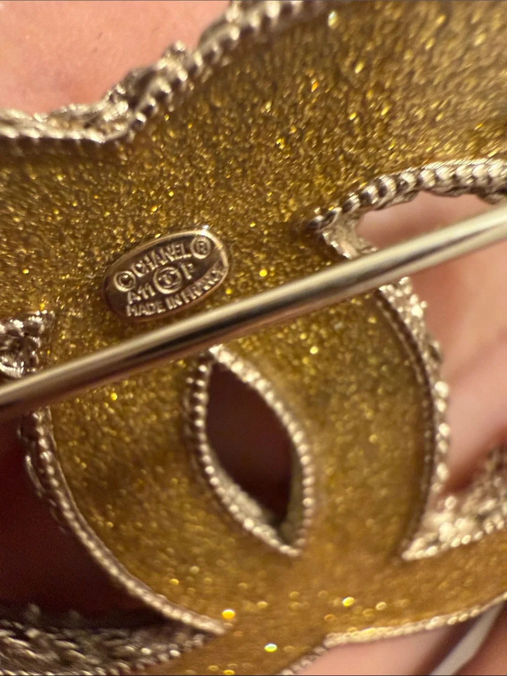 Chanel Gold-Tone Crystal Double-C Logo Brooch